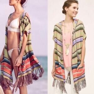 ANTHROPOLOGIE MOTH Calexico Hooded Fringe Poncho Cover-Up Cardigan Size M/L